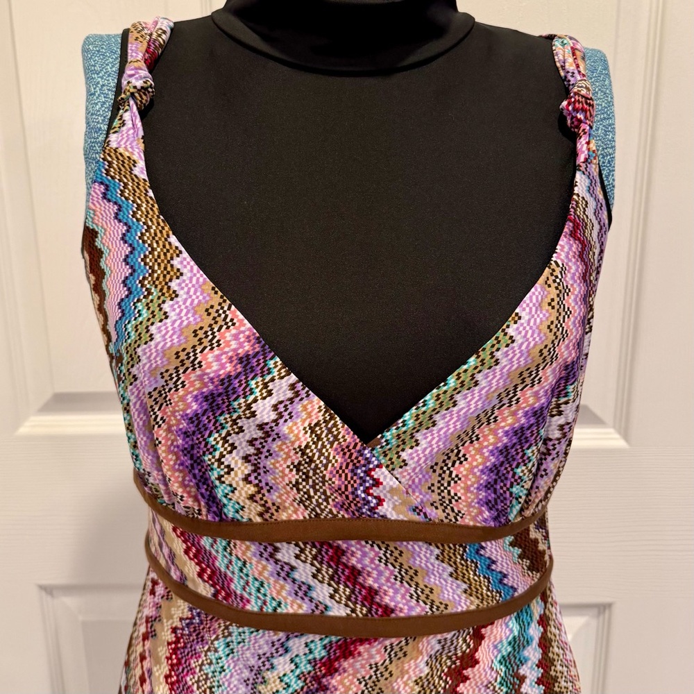 🌈 Bisou Bisou Multicolor Zigzag Chemise | Adjustable Straps | Bold & Flirty 🌈